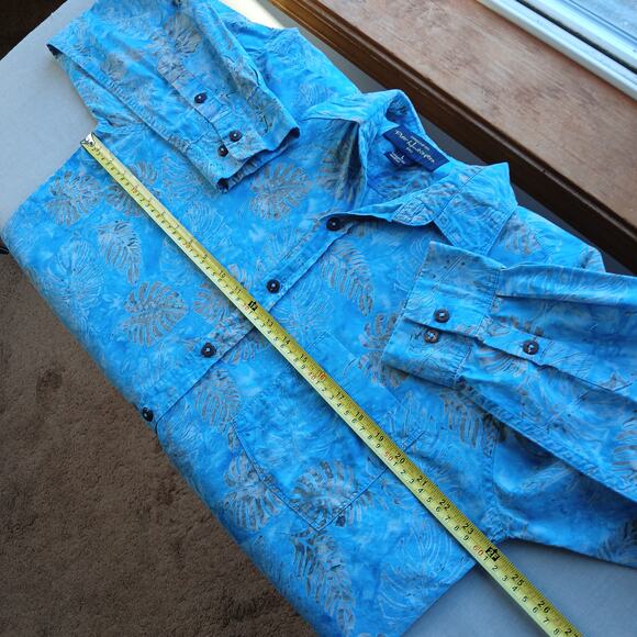 Pete Huntington Handcrafted Bali Batik Shirt L long sleeve blue ferns button-up - Picture 10 of 14